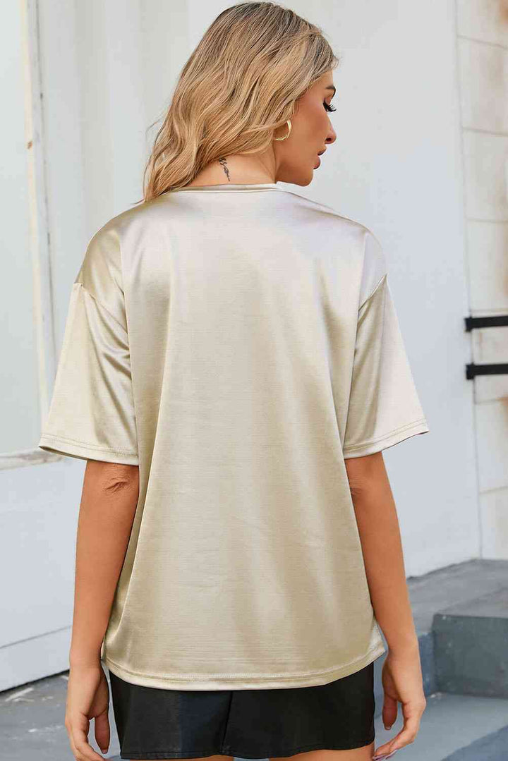 Double Take Round Neck Dropped Shoulder Top | 1mrk.com