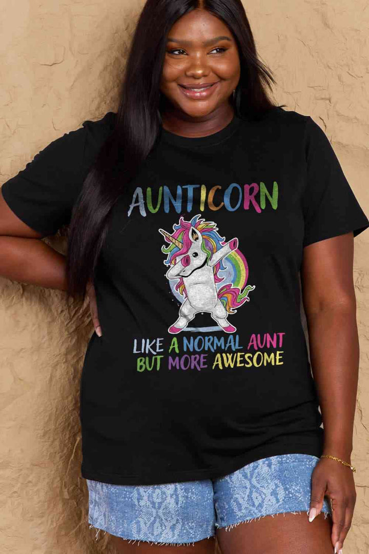 Simply Love Full Size AUNTICORN LIKE A NORMAL AUNT BUT MORE AWESOME Graphic Cotton Tee | 1mrk.com