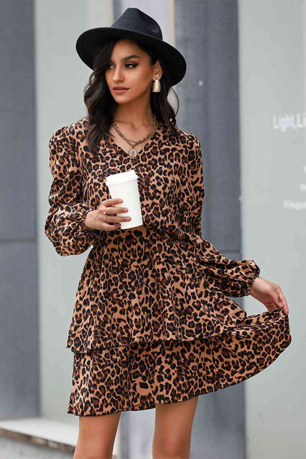 Leopard Print Layered Mini Dress |1mrk.com