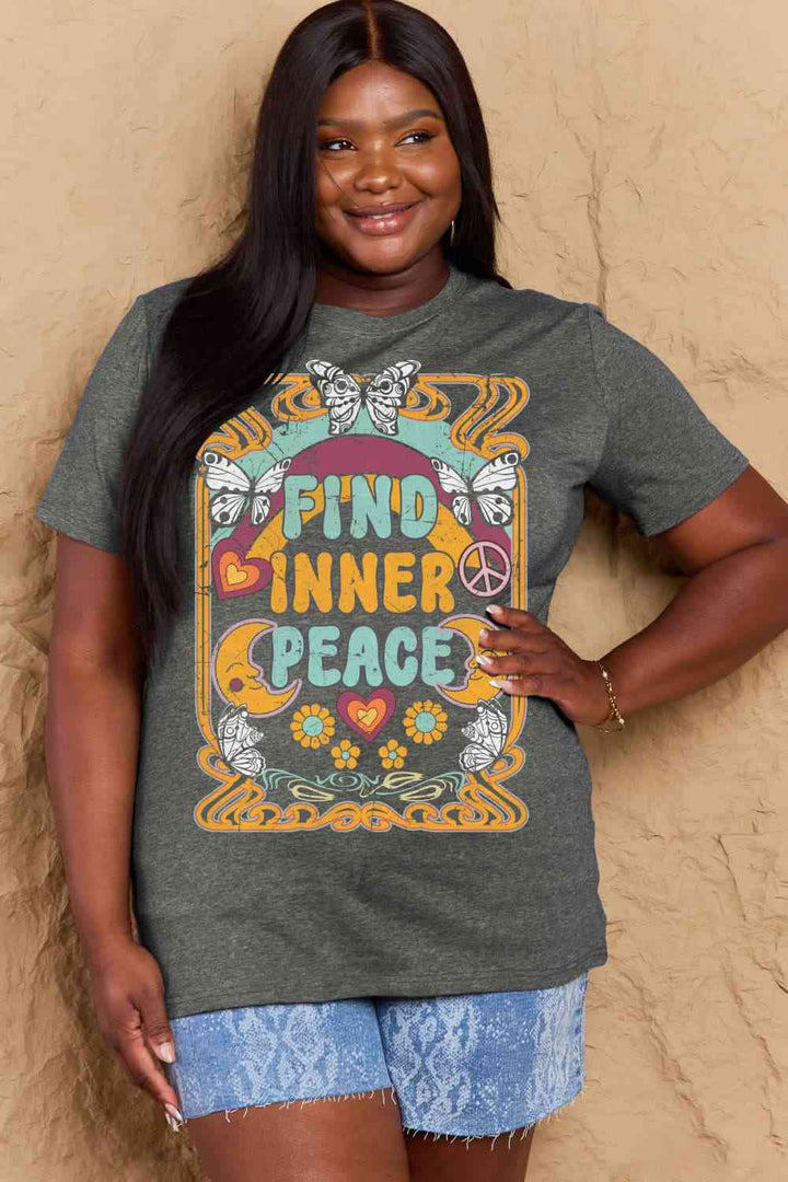 Simply Love Full Size FIND INNER PEACE Graphic Cotton T-Shirt | 1mrk.com