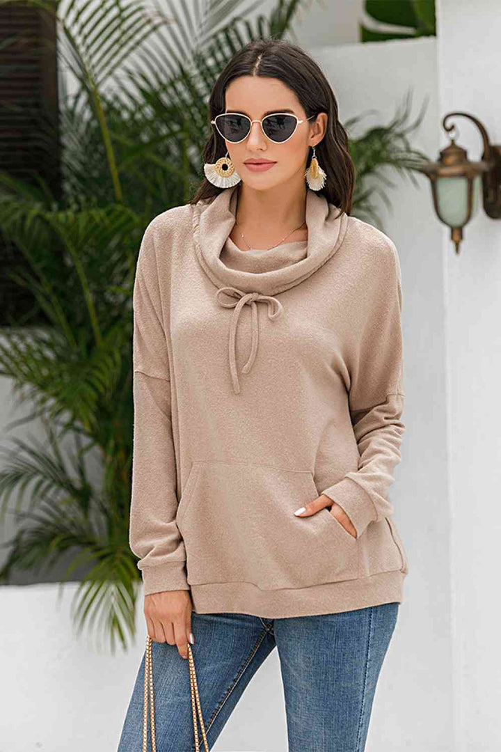 Cowl Neck Drop Shoulder Sweatshirt |1mrk.com