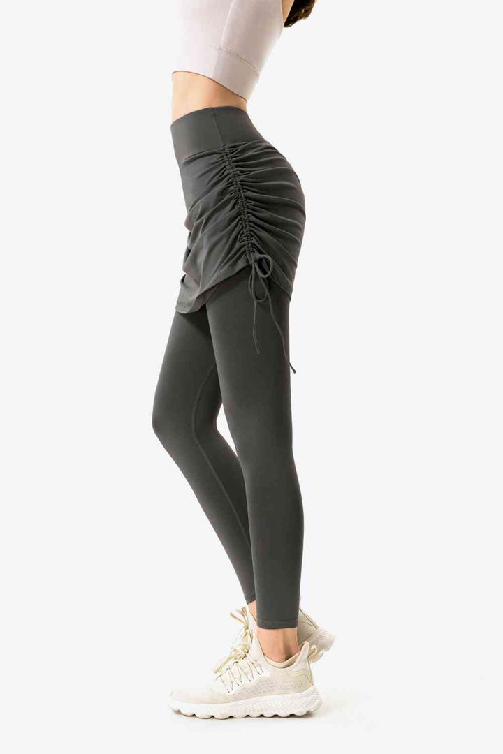 Drawstring Ruched Faux Layered Yoga Leggings |1mrk.com
