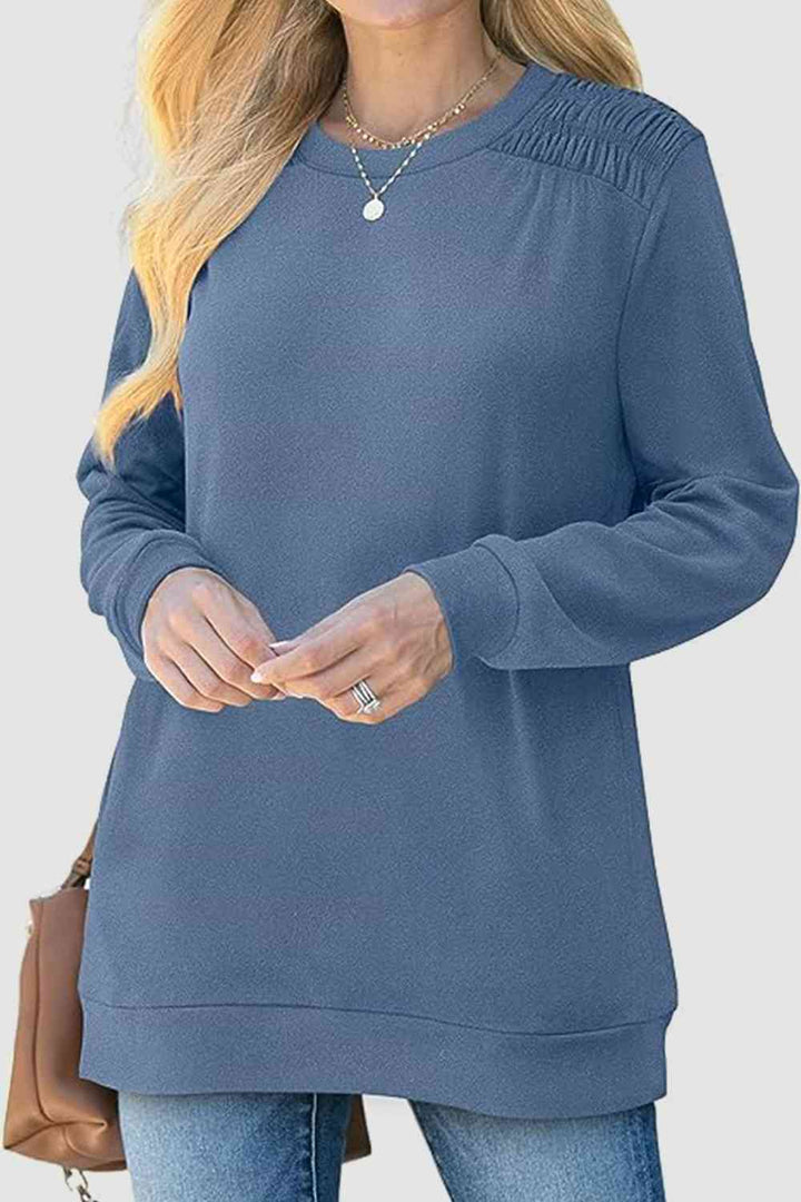 Ruched Round Neck Sweatshirt | 1mrk.com