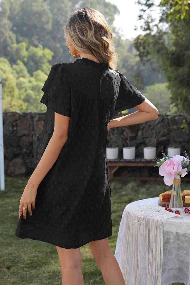 Swiss Dot Round Neck Flutter Sleeve Dress |1mrk.com