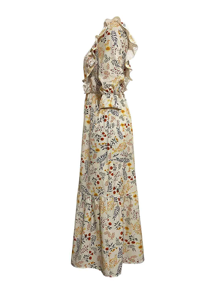 Floral Cutout Flounce Sleeve Dress | 1mrk.com