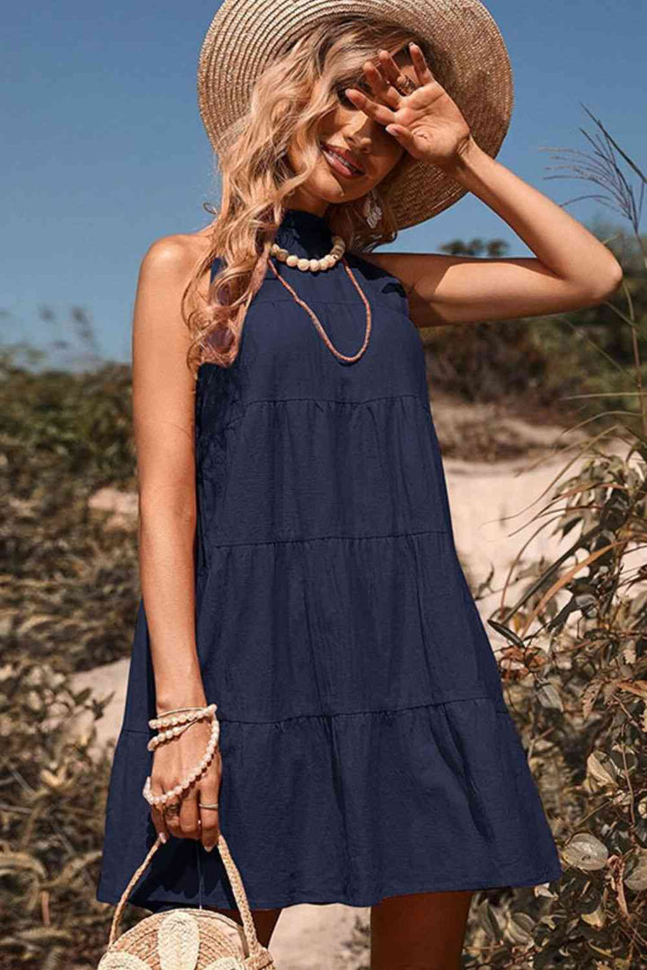 Tie Back Sleeveless Tiered Dress |1mrk.com