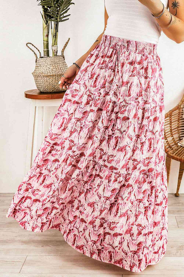 Printed Smocked Waist Maxi Skirt |1mrk.com