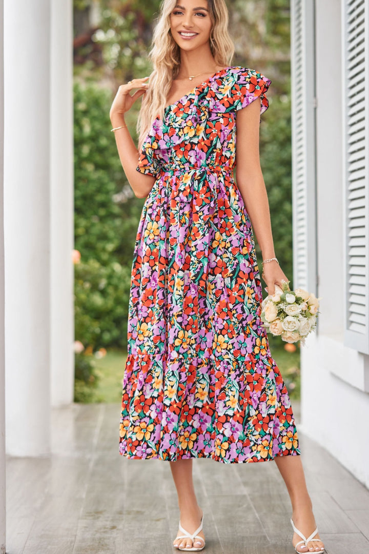 Ruffled Floral One Shoulder Dress | Trendsi