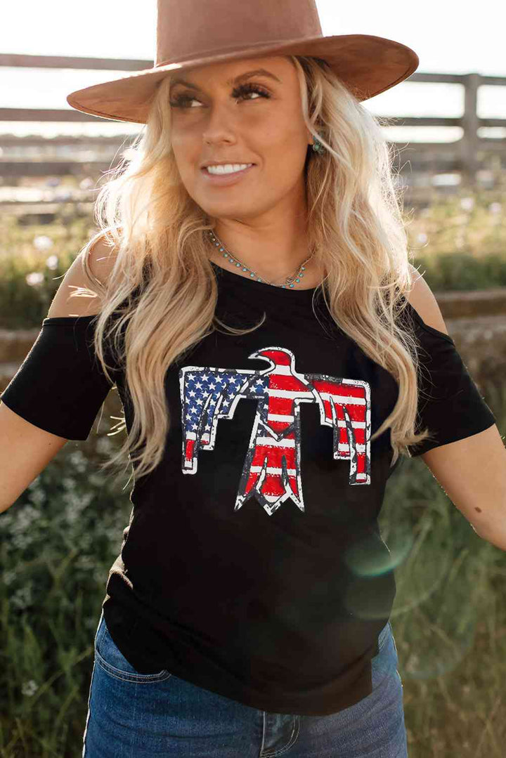 US Flag Bird Graphic Cold-Shoulder Tee | 1mrk.com