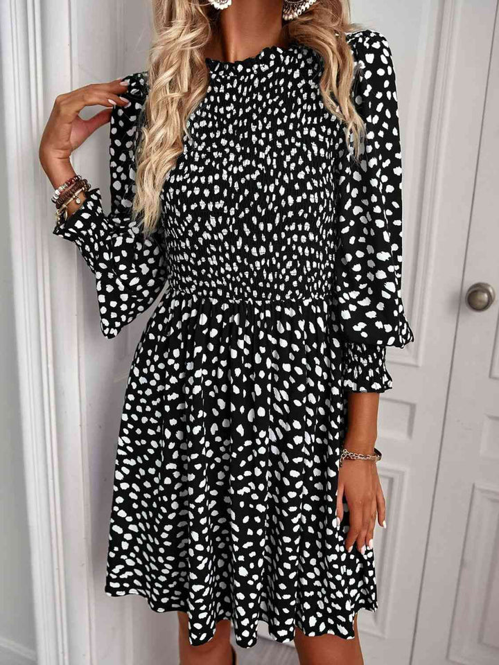 Printed Puff Sleeve Smocked Dress |1mrk.com