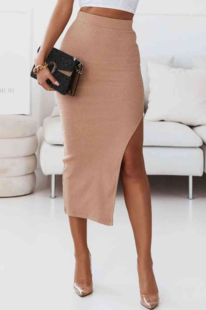 High Waist Slit Midi Skirt |1mrk.com