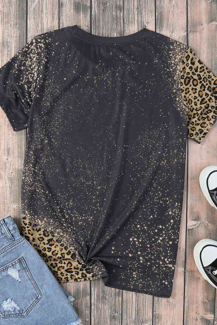 Graphic Leopard Round Neck Tee Shirt | 1mrk.com