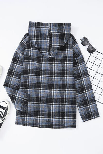 Plaid Long Sleeve Buttoned Hoodie |1mrk.com