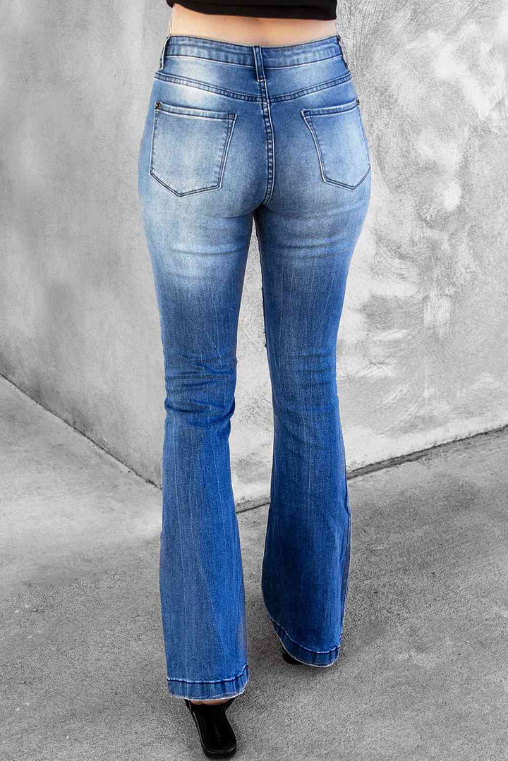 Baeful Distressed Flare Leg Jeans with Pockets |1mrk.com