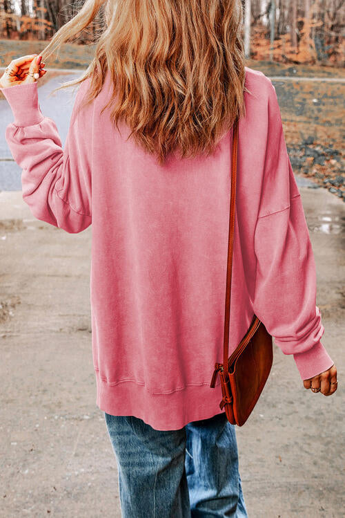 Sequin Santa Round Neck Slit Sweatshirt |1mrk.com