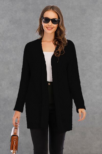 Pocketed Open Front Long Sleeve Cardigan |1mrk.com