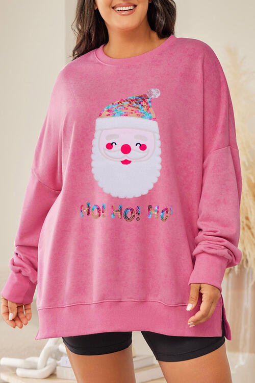 Plus Size Santa Claus Sequin Round Neck Sweatshirt |1mrk.com