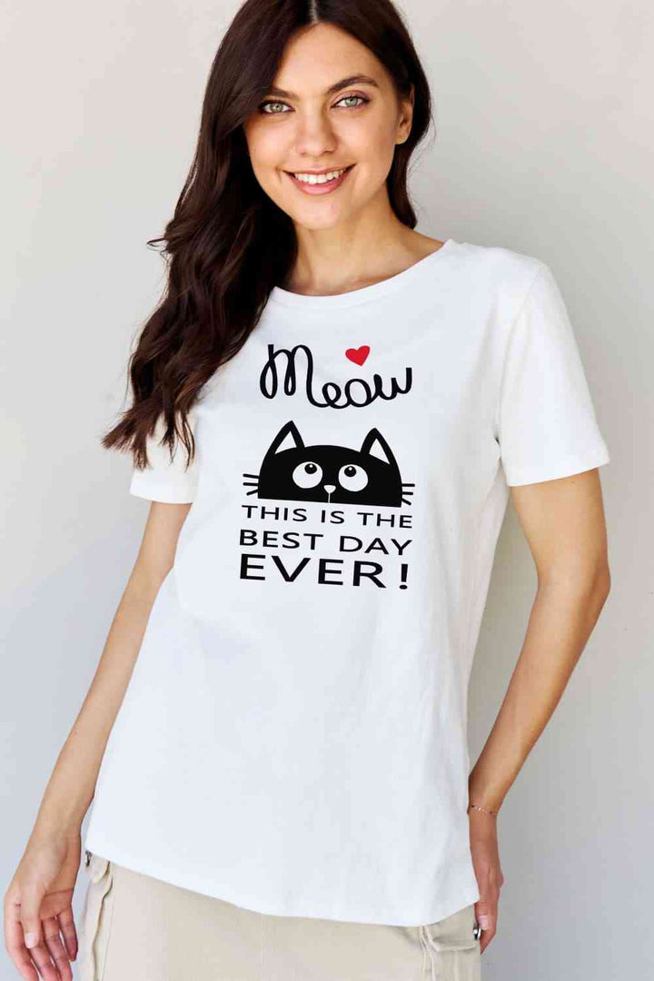 Simply Love Full Size MEOW THIS IS THE BEST DAY EVER! Graphic Cotton T-Shirt | 1mrk.com