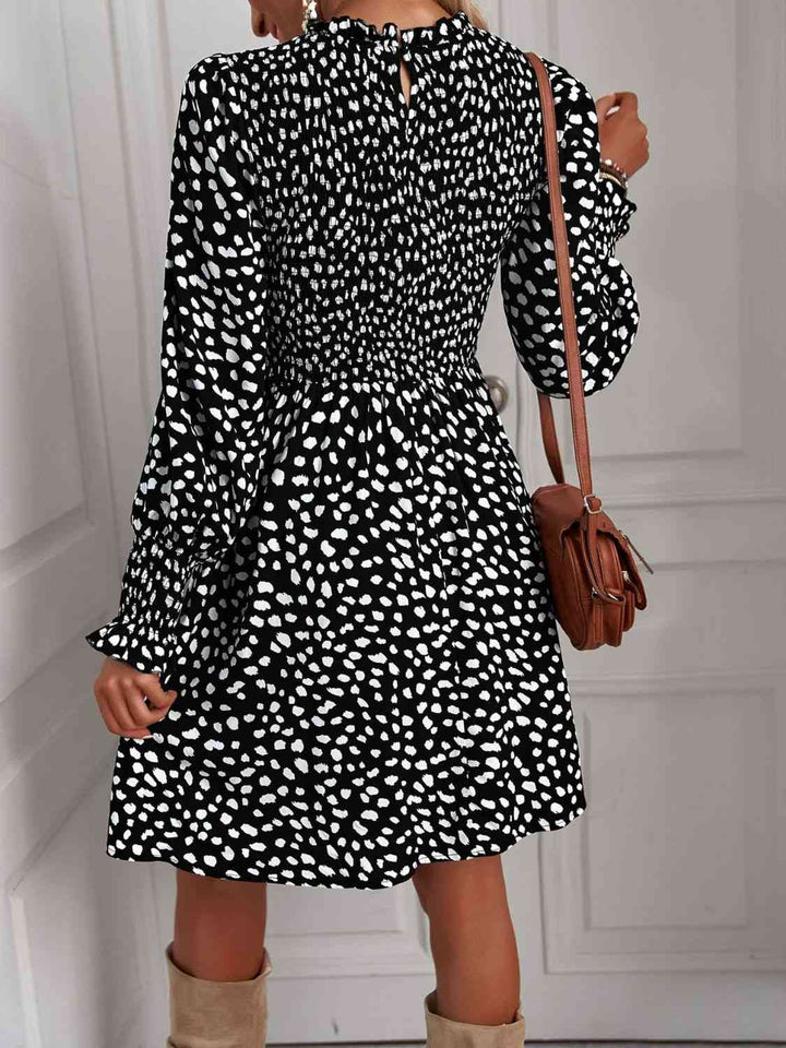 Printed Puff Sleeve Smocked Dress |1mrk.com