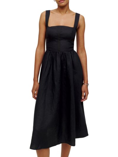 Square Neck Wide Strap Midi Dress |1mrk.com