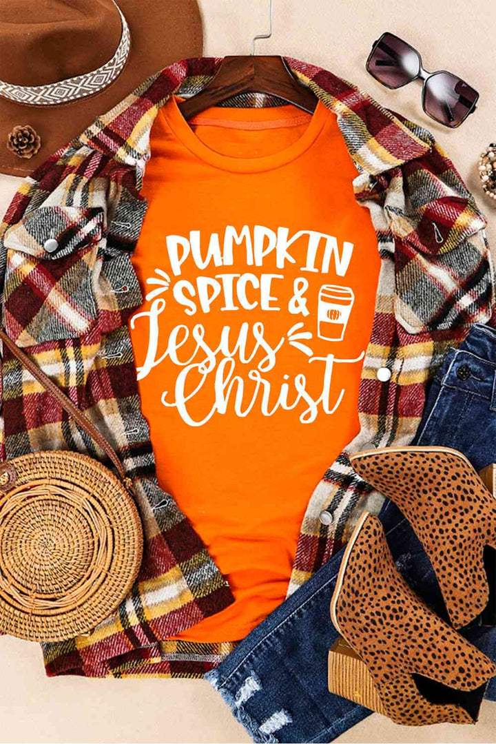 Round Neck Short Sleeve PUMPKIN SPICE JESUS CHRIST T-Shirt | 1mrk.com