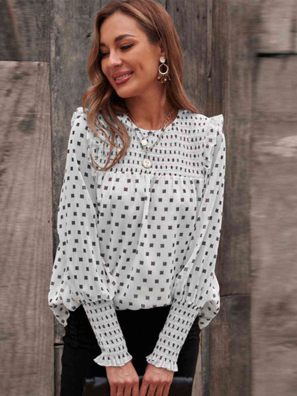 Round Neck Lantern Sleeve Blouse | 1mrk.com