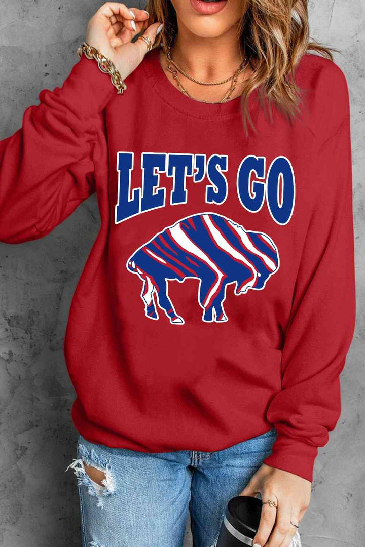 LET'S GO Graphic Round Neck Sweatshirt |1mrk.com