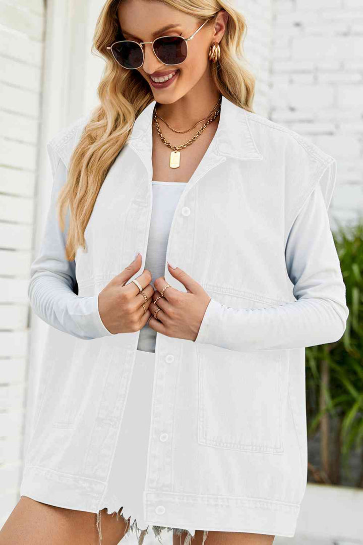 Button Down Collared Neck Denim Jacket | 1mrk.com