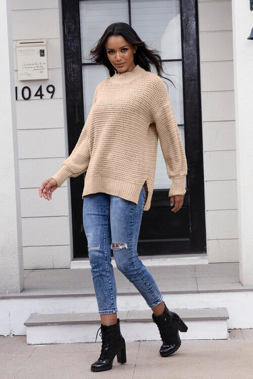 Round Neck Slit Sweater |1mrk.com