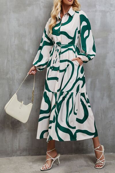 Tie-Waist Printed Button Up Dress | 1mrk.com