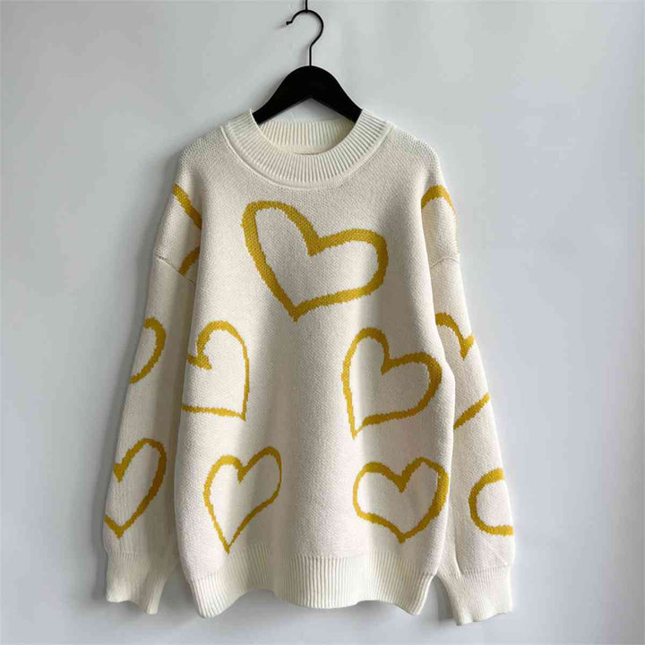 Heart Pattern Long Sleeve Sweater |1mrk.com