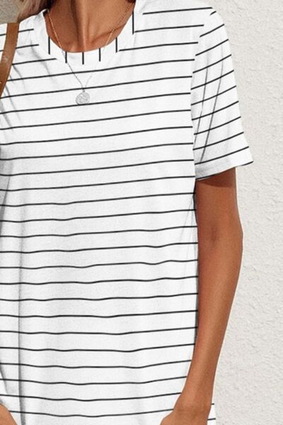 Pocketed Striped Round Neck Short Sleeve Dress | Trendsi