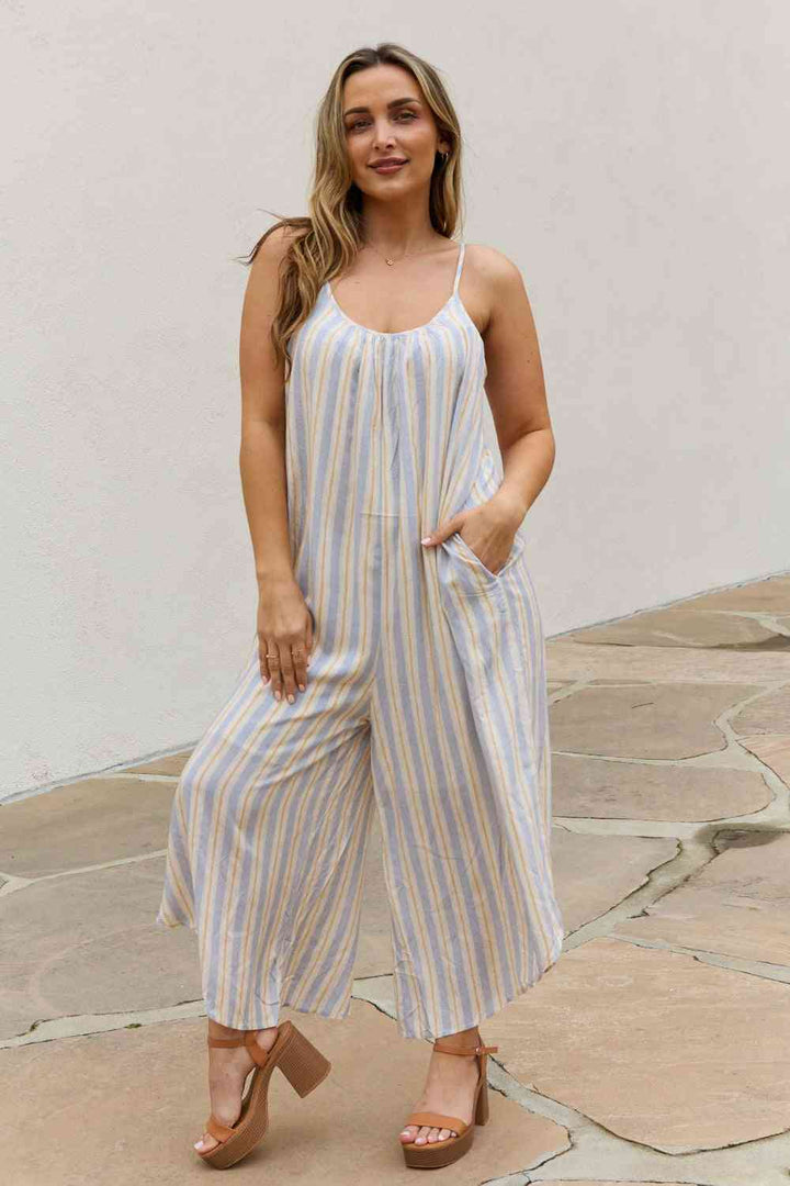 HEYSON Full Size Multi Colored Striped Jumpsuit with Pockets | 1mrk.com