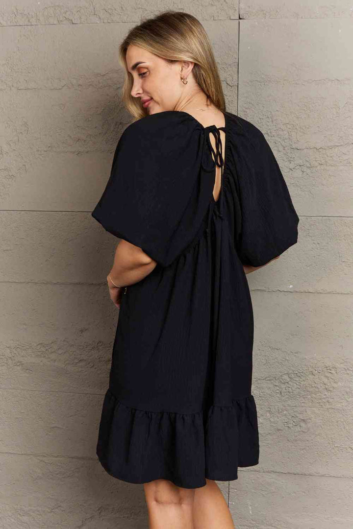 Hailey & Co Comfort Cutie Double V-Neck Puff Sleeve Mini Dress | 1mrk.com