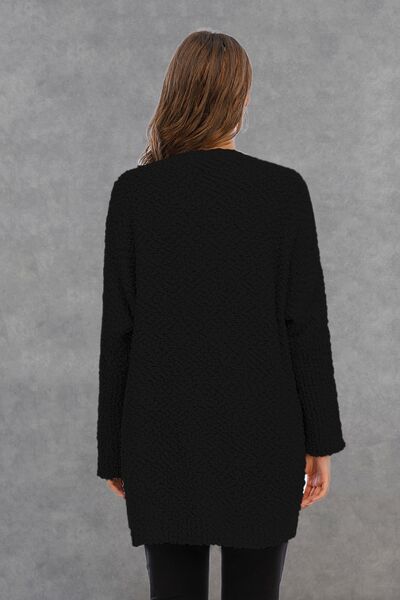 Pocketed Open Front Long Sleeve Cardigan |1mrk.com