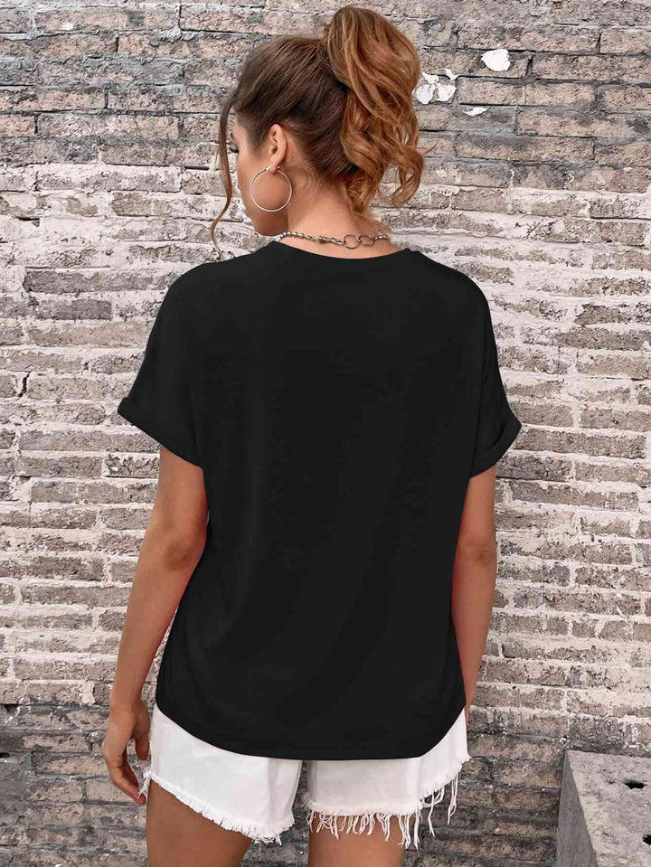 Round Neck Cuffed Sleeve T-Shirt | 1mrk.com