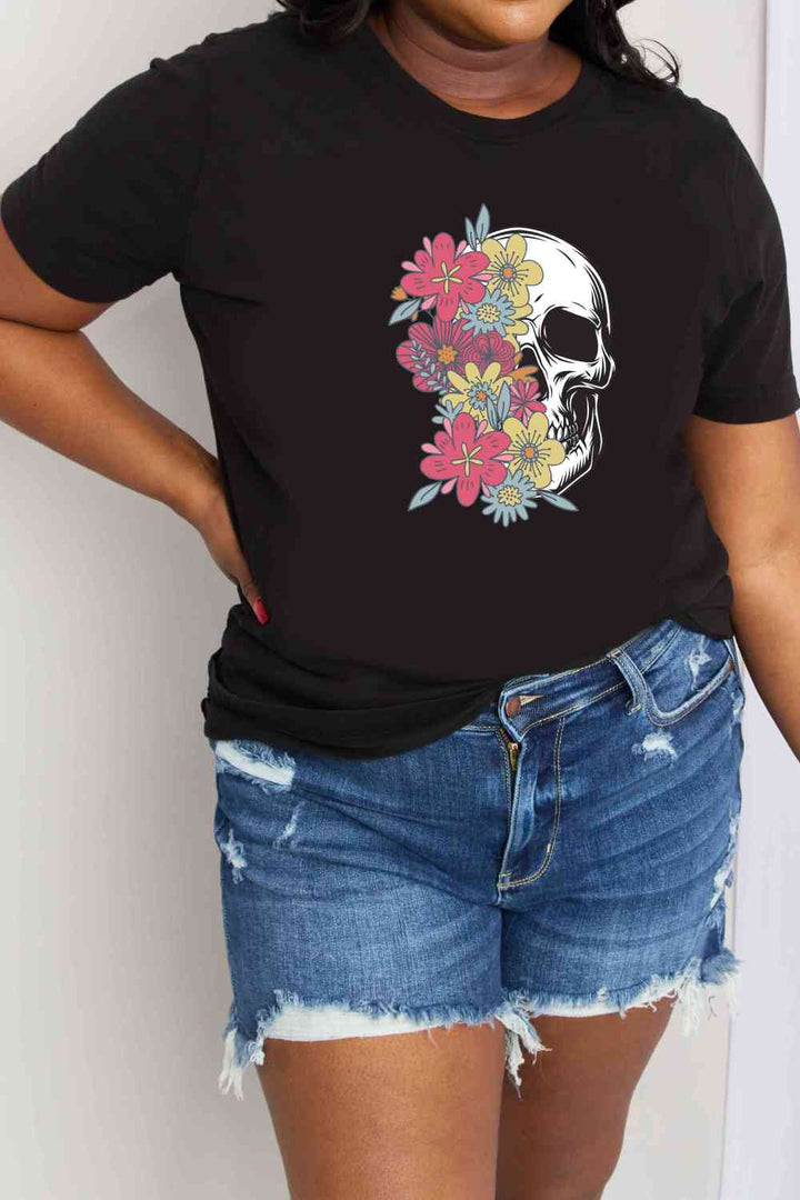 Simply Love Full Size Skull Graphic Cotton T-Shirt | 1mrk.com