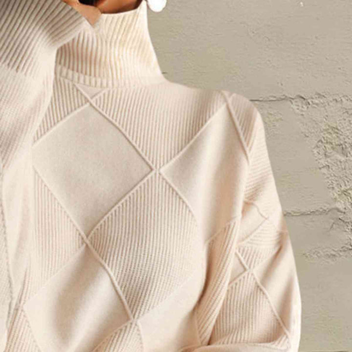 Geometric Turtleneck Long Sleeve Sweater |1mrk.com