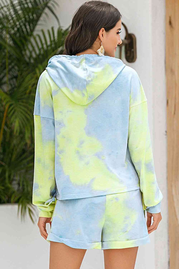 Tie-Dye Drawstring Hoodie and Shorts Set | 1mrk.com