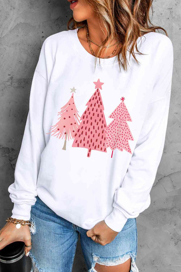 Christmas Tree Graphic Long Sleeve Sweatshirt |1mrk.com