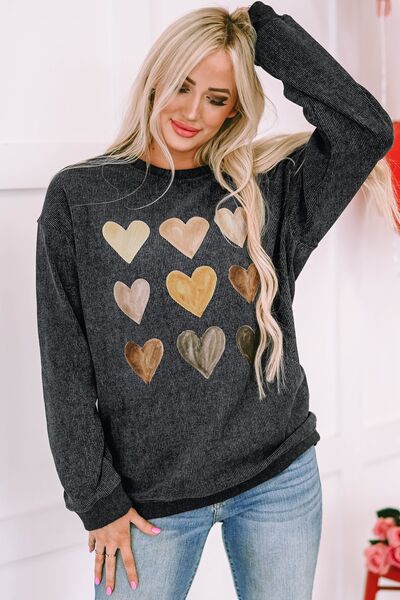 Heart Round Neck Dropped Shoulder Sweatshirt | Trendsi