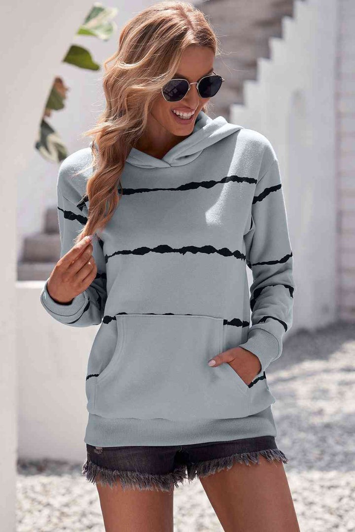 Striped Drop Shoulder Hoodie with Kangaroo Pocket | 1mrk.com