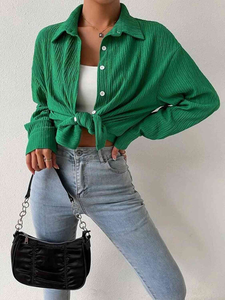 Textured Drop Shoulder Shirt Jacket |1mrk.com