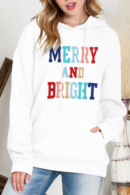 MERRY AND BRIGHT Waffle-Knit Drawstring Hoodie | 1mrk.com