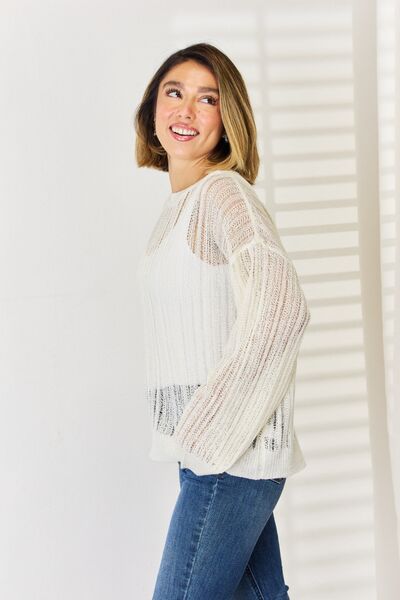 HYFVE Openwork Ribbed Trim Long Sleeve Knit Top |1mrk.com