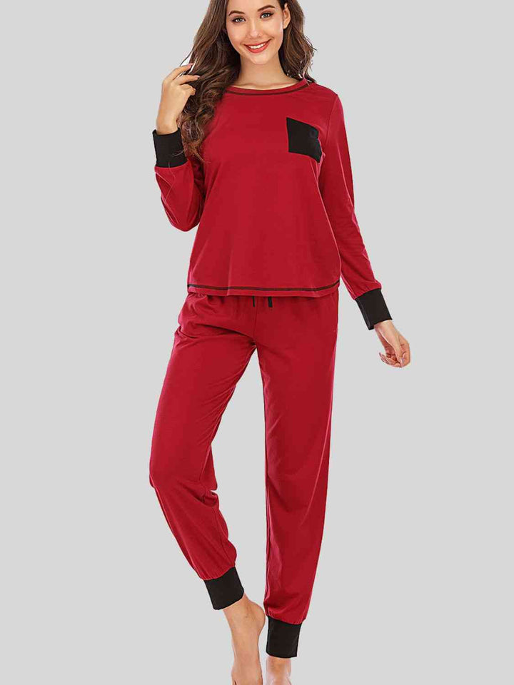 Round Neck Top and Pants Lounge Set | 1mrk.com