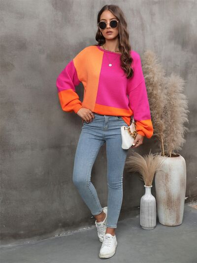 Color Block Round Neck Sweater | Trendsi