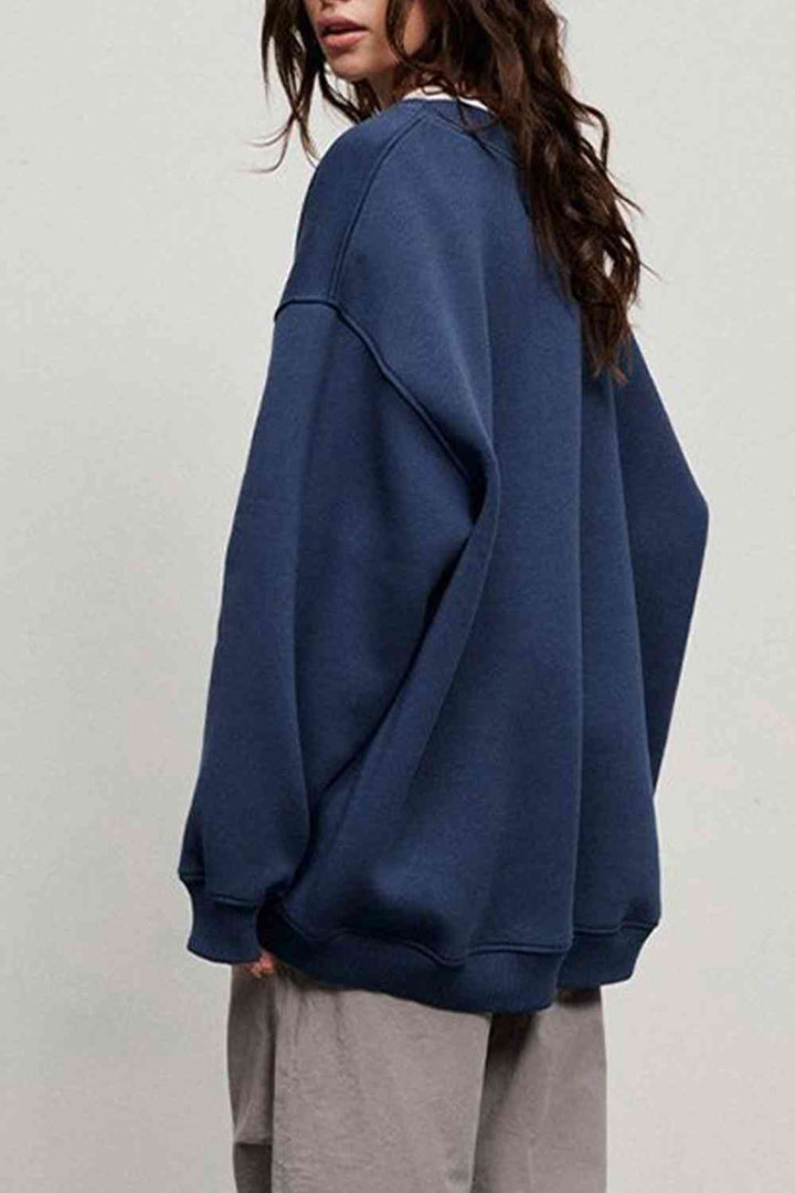 Oversize Round Neck Dropped Shoulder Sweatshirt |1mrk.com