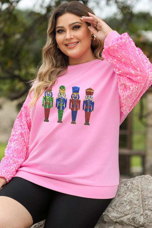 Plus Size Sequin Nutcracker Long Sleeve Sweatshirt |1mrk.com