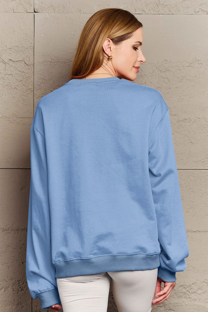 Simply Love Full Size 2024 Round Neck Dropped Shoulder Sweatshirt | Trendsi